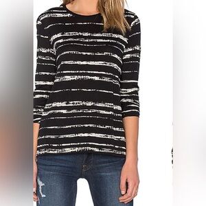 Vince Black and Cream Striped Long Sleeve Tee